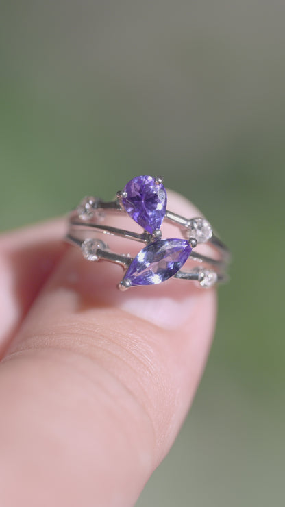 タンザナイト1.35ct ダイヤモンド0.25ct Pt900 スプリットシャンクリング