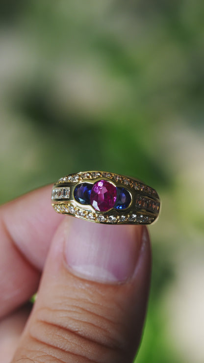 ピンクサファイア0.82ct サファイア0.50ct ダイヤモンド0.87ct K18 リング