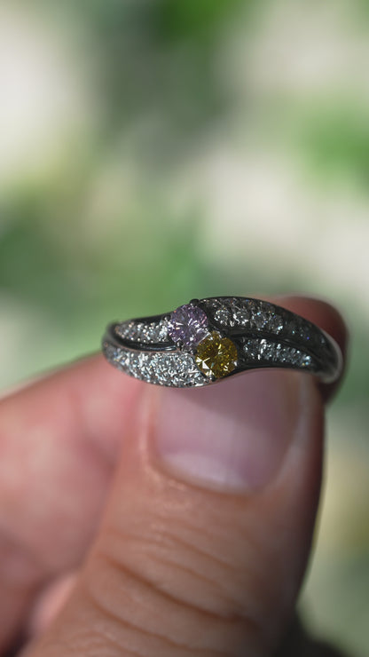 パープルダイヤモンド0.232ct インテンスイエローダイヤモンド0.243ct メレダイヤモンド0.38ct Pt900 リング