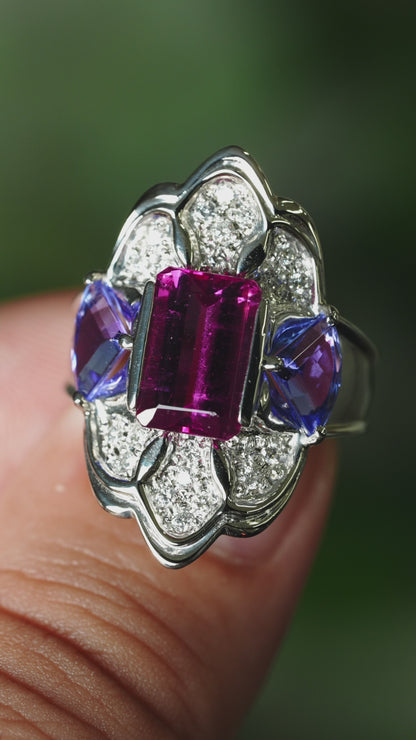 ピンクトルマリン2.89ct タンザナイト1.67ct ダイヤモンド0.22ct Pt900 リング